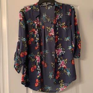 Express slim fit blue floral portofino shirt